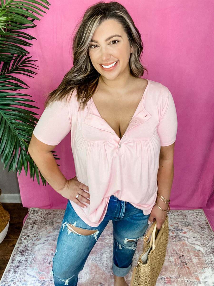 Soft Pink Brunch Button Tee