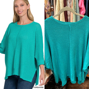 Turquoise Waffle Sweater