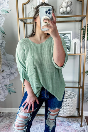 Boat Neck Knit Pocket Top (4 Colors)