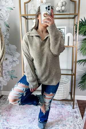 Heathered Ribbed Pullover Sweater