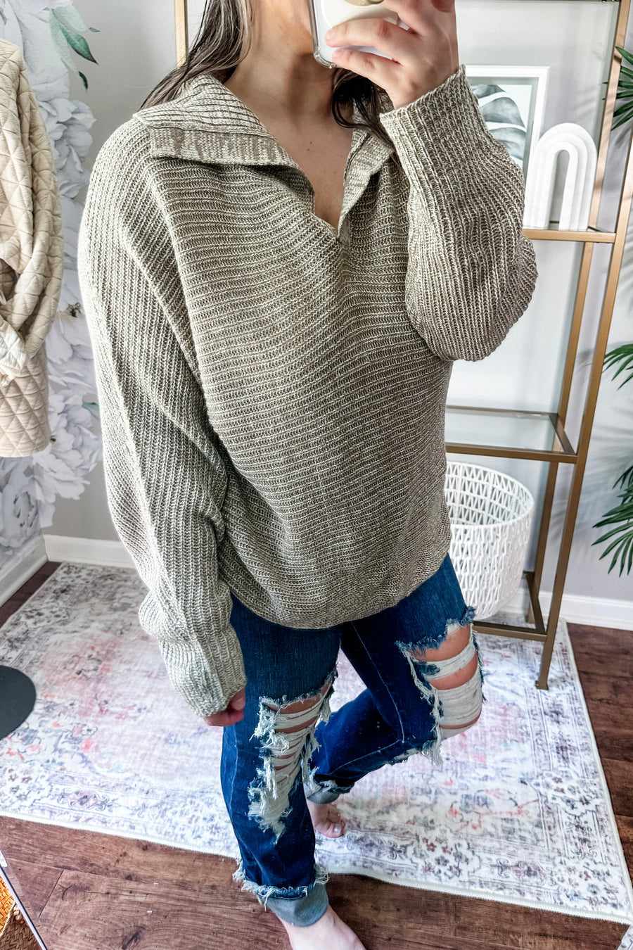 Heathered Ribbed Pullover Sweater