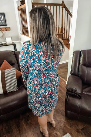 Fall Floral Teal Dress