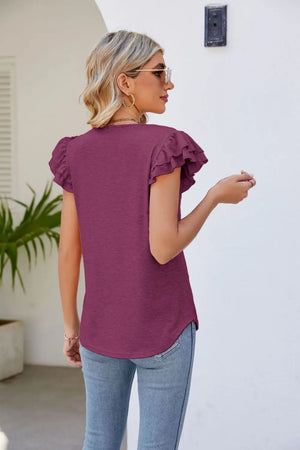 Smocked Flutter Sleeve • Plum