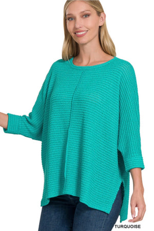 Turquoise Waffle Sweater