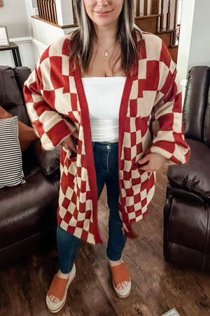 Rust Checkered Cardi