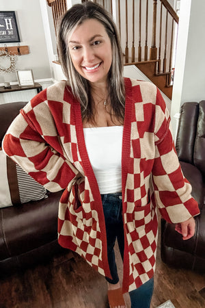 Rust Checkered Cardi