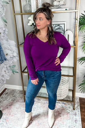 Luxe V-Neck Top • Plum