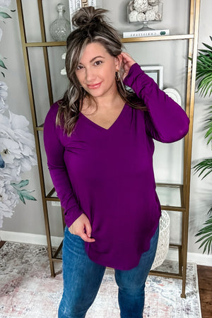 Luxe V-Neck Top • Plum