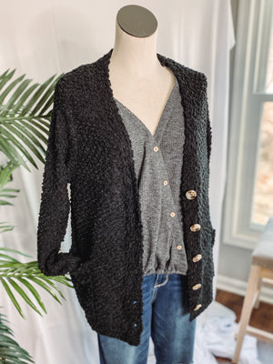 Blk Popcorn Cardi