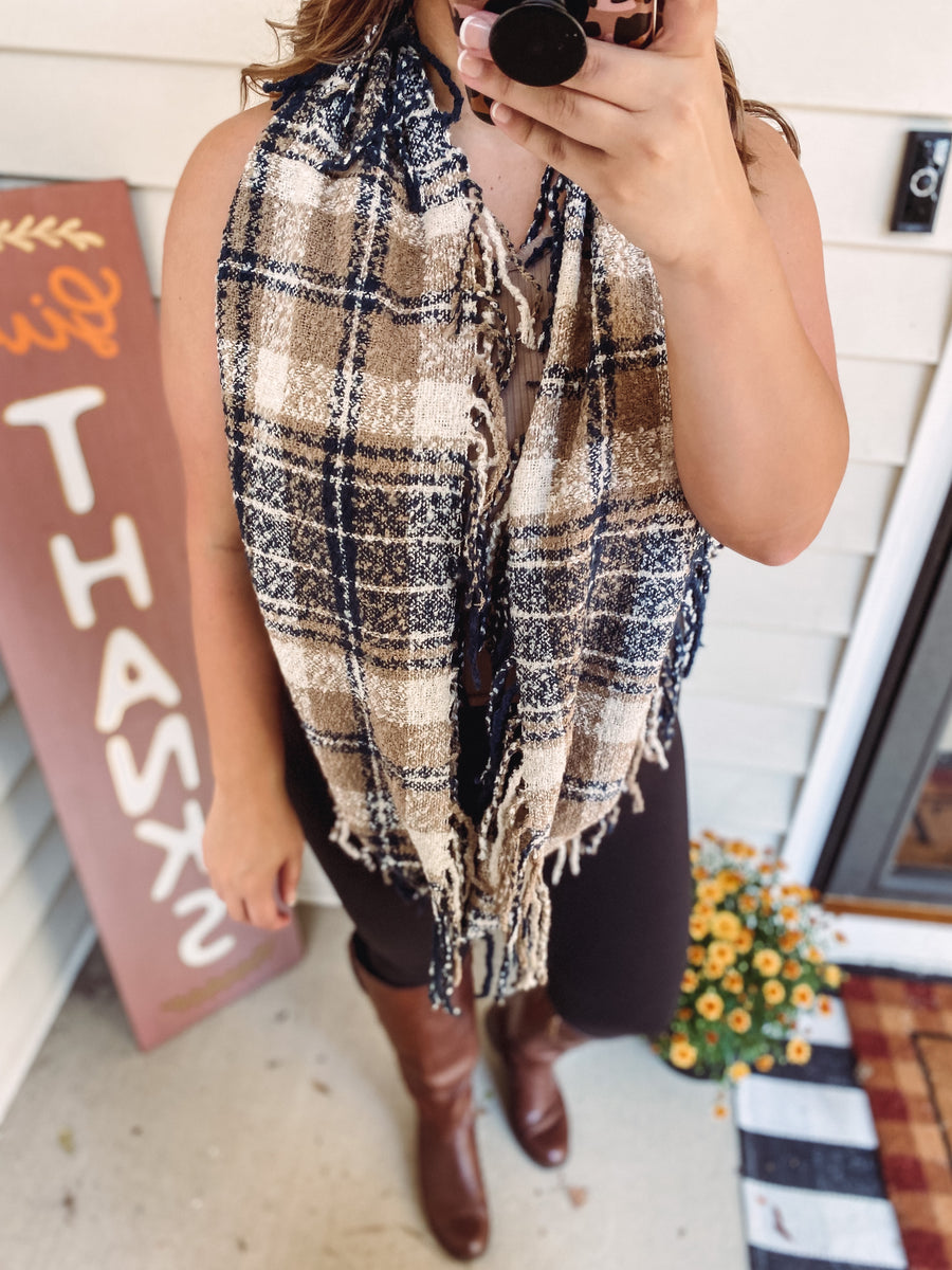 Navy Plaid Scarf