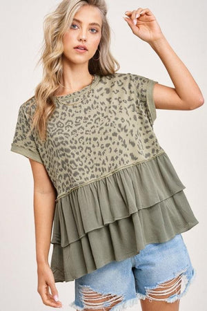 Olive Ruffle Top