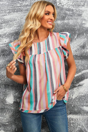 Multi Stripe Flutter Sleeve Blouse