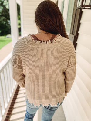 Beige Raw Sweater