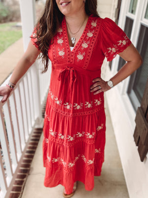 Tomato Embroidered Maxi