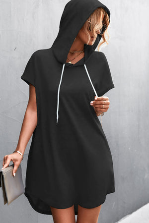 Two-Tone Drawstring Hooded Dress (2 Colors)