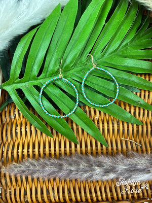 Blue Beaded Hoops