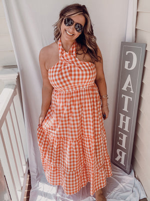 Orange Gingham Midi