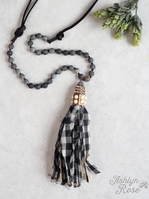 Gingham Tassel Necklace