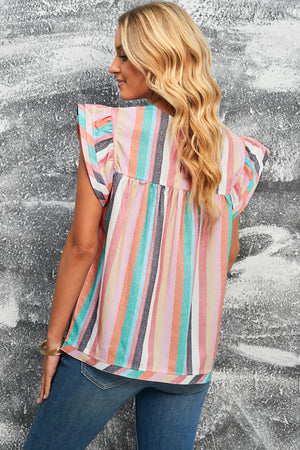 Multi Stripe Flutter Sleeve Blouse