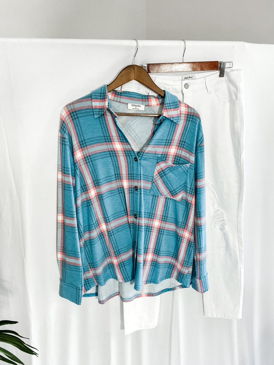 Cloud Plaid Button Up