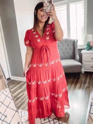 Tomato Embroidered Maxi