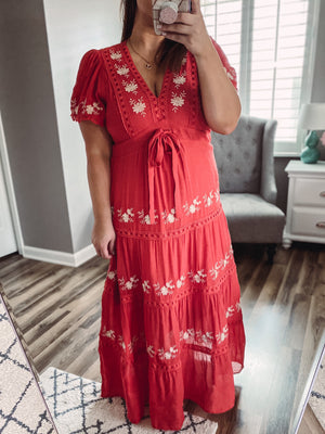 Tomato Embroidered Maxi