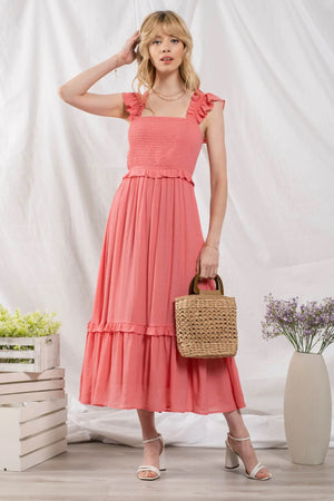 Coral Ruffle Strap Midi