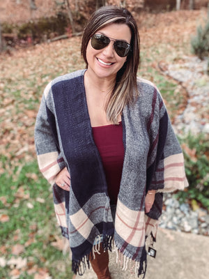 Navy Plaid Blanket Cardi