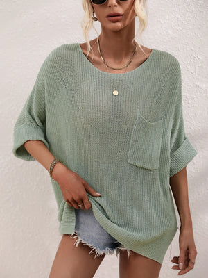 Boat Neck Knit Pocket Top (4 Colors)