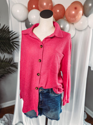 Pink Waffle Button Up