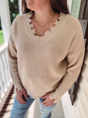 Beige Raw Sweater