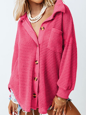 Pink Waffle Button Up