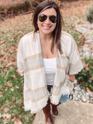 Grey Plaid Blanket Cardi