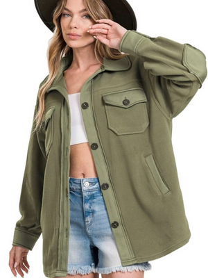 Olive Fleece Shacket