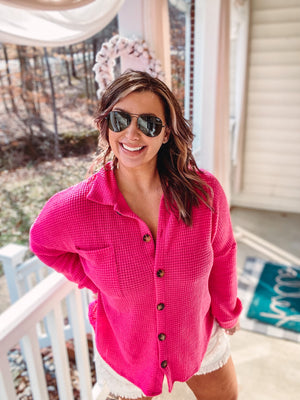 Pink Waffle Button Up