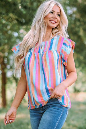 Multi Stripe Flutter Sleeve Blouse