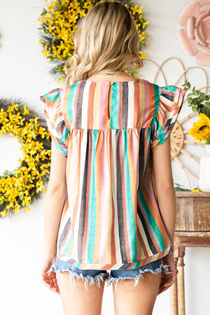 Multi Stripe Flutter Sleeve Blouse