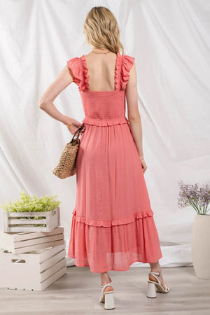 Coral Ruffle Strap Midi