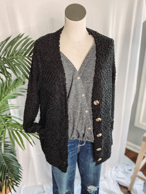 Blk Popcorn Cardi