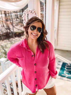 Pink Waffle Button Up