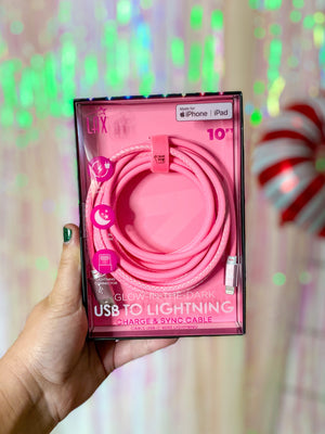 Glow in the Dark Phone Cord 10ft • Pink