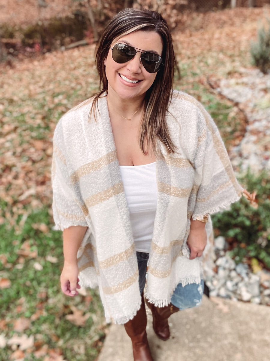 Grey Plaid Blanket Cardi