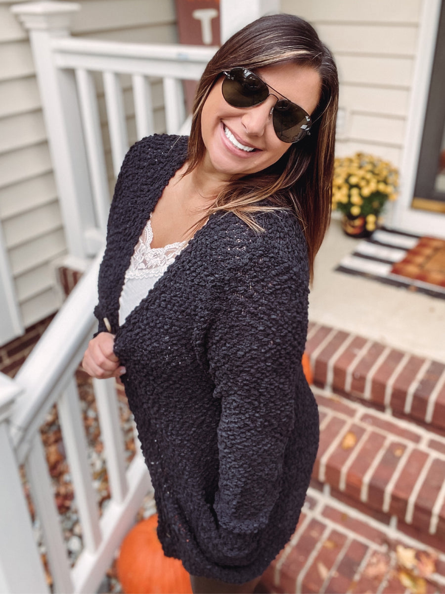 Blk Popcorn Cardi