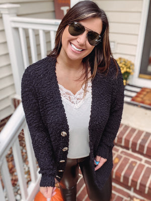 Blk Popcorn Cardi