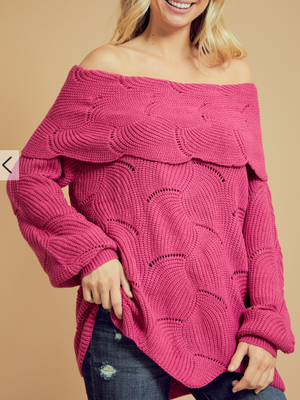 Off Shoulder Sweater • Pink