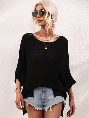 Boat Neck Knit Pocket Top (4 Colors)