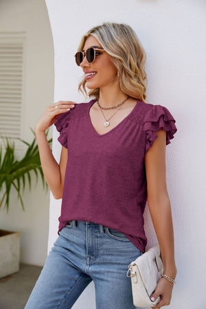 Smocked Flutter Sleeve Top (5 Colors)