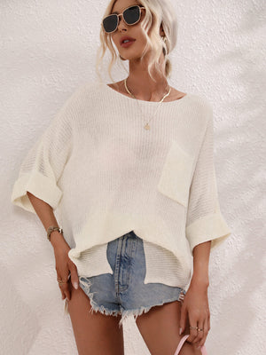 Boat Neck Knit Pocket Top (4 Colors)