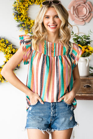 Multi Stripe Flutter Sleeve Blouse