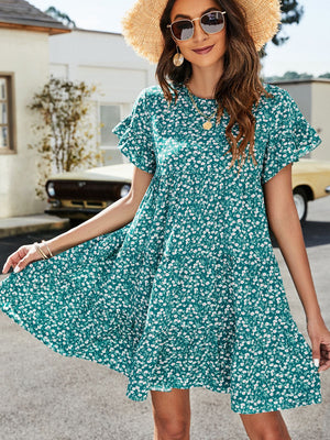 Flounce Sleeve Tiered Dress